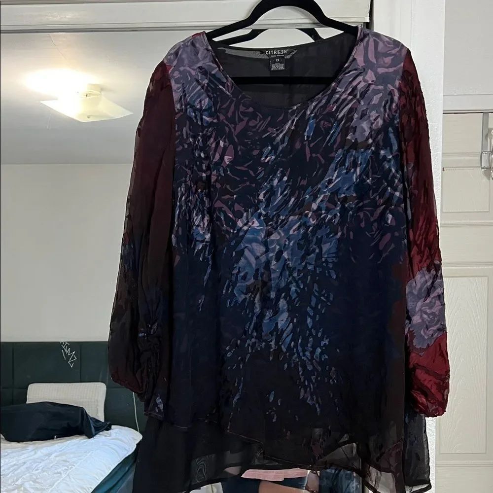 Citron Black and Red Sheer Blouse